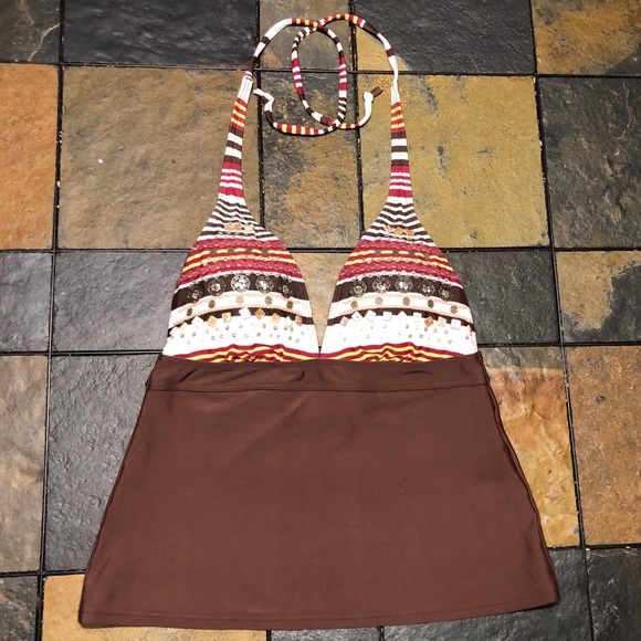 Dazzling! 2Bamboo Halter Tankini Top sz S